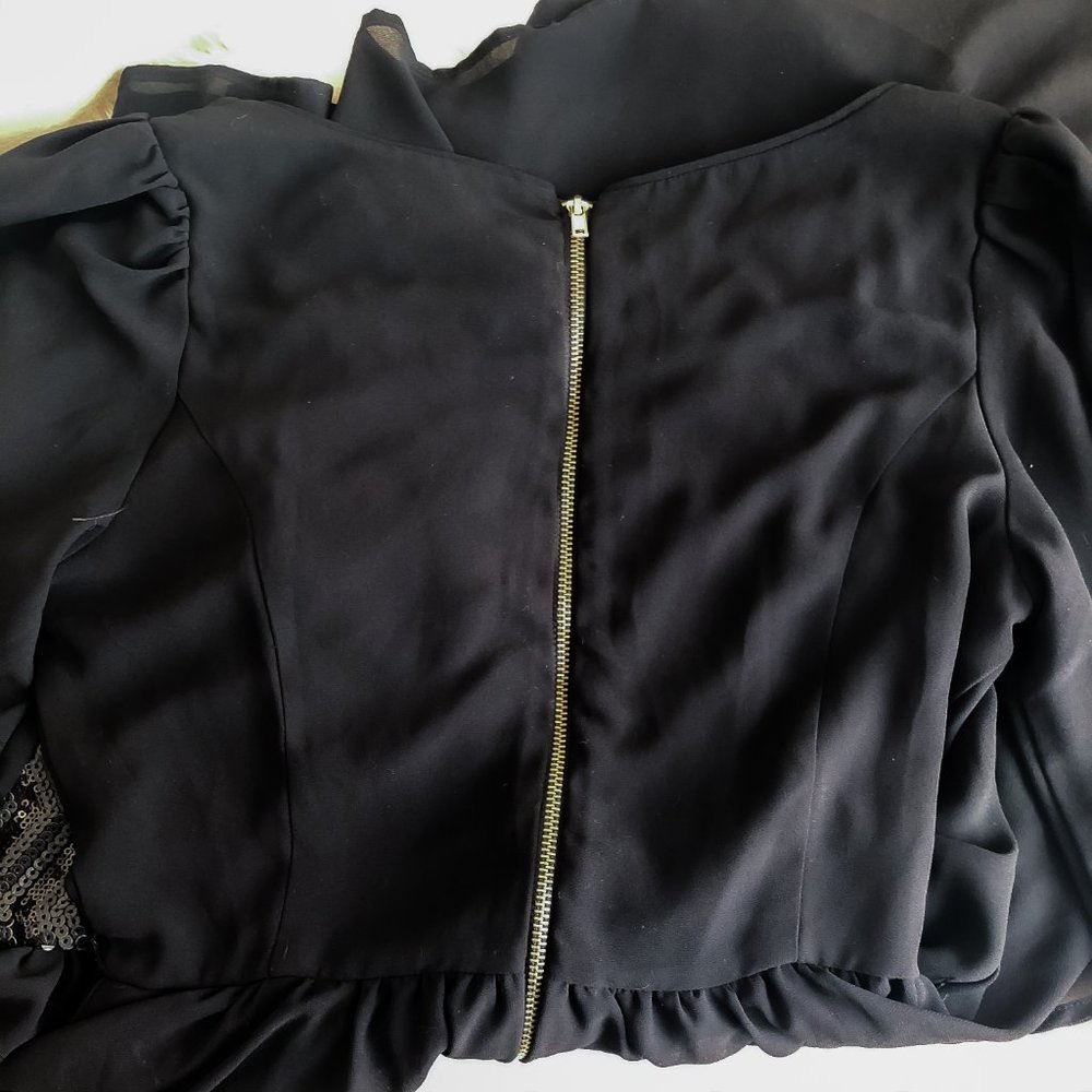 Gianni Bini Black Sequin Hi-Low Cocktail Dress | Long Sleeve | Size 5 - Picture 6 of 10